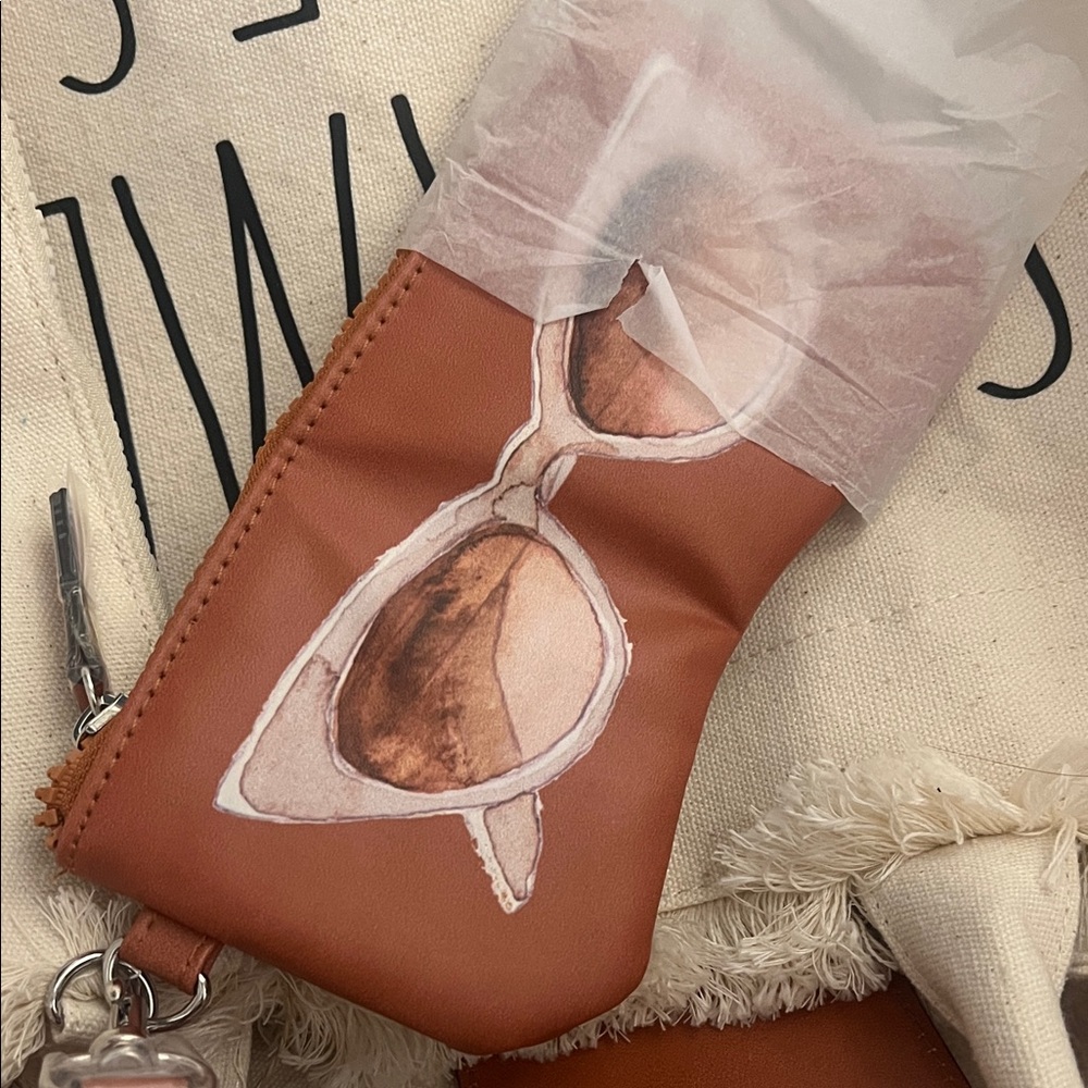 Rae Dunn Cream Tote with Fringe and Text - Picture 6 of 6